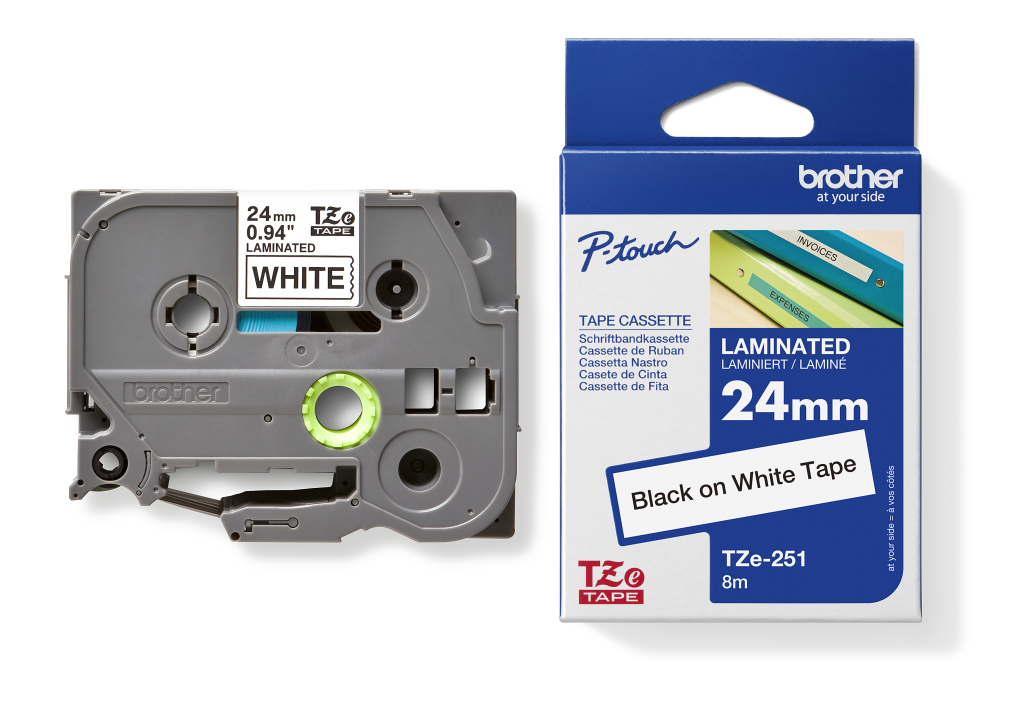 Brother Ptouch 24mm Black On White P-Touch Laminated Label Tape 8M - Image 2