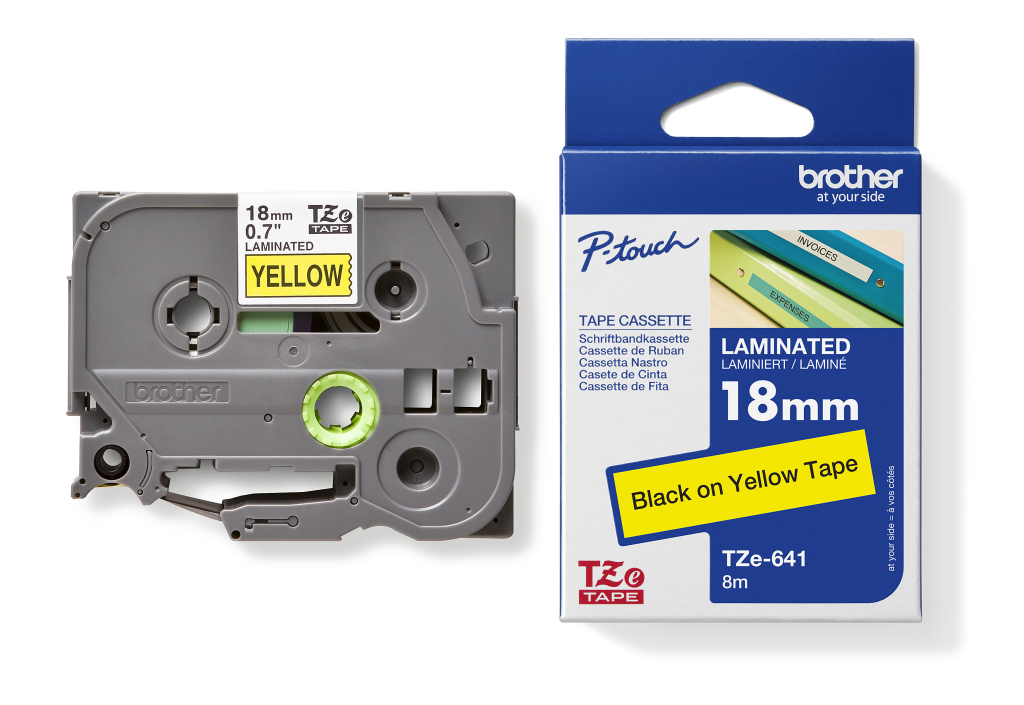 Brother Ptouch 18mm Black On Yellow P-Touch Laminated Label Tape 8M