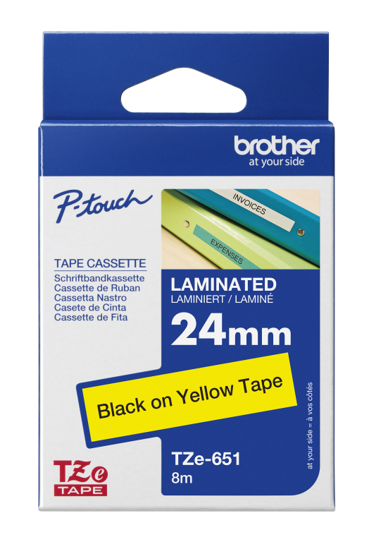 Brother Ptouch 24mm Black On Yellow P-Touch Laminated Label Tape 8M - Image 2
