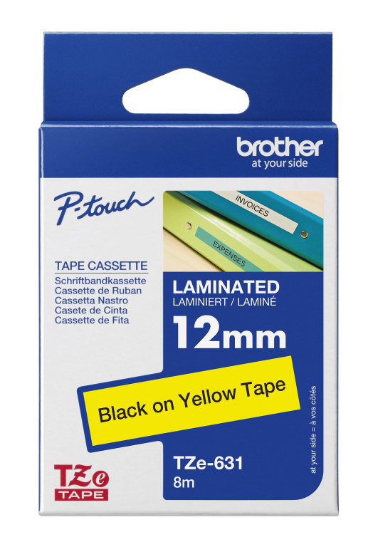 Brother Ptouch 12mm Black On Yellow P-Touch Laminated Label Tape 8M - Image 2